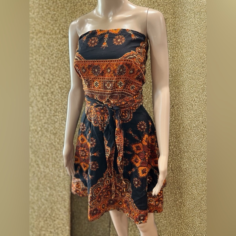 Dashiki print convertible halter hippie boho Vintage 60’s handmade mini dress-S